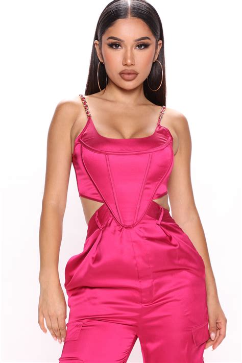 Live Life Satin Jumpsuit Hot Pink Fashion Nova Jumpsuits Fashion Nova