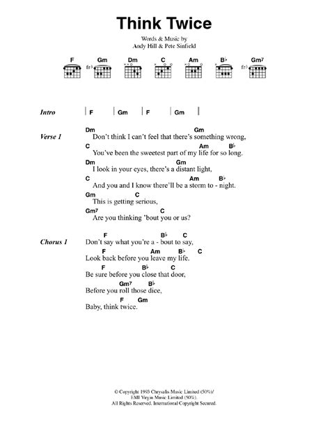 Think Twice By Celine Dion Sheet Music For Guitar Chords Lyrics At