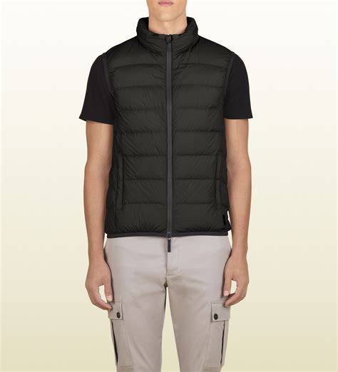 Gucci Mens Black Light Matte Stretch Nylon Down Feather Vest From