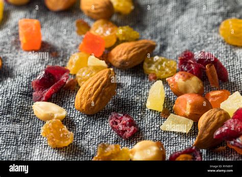 Healthy Dried Fruit And Nut Mix With Almonds Raisins Cranberries Stock