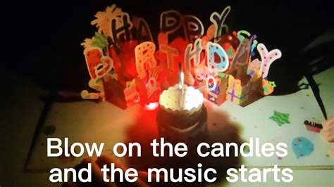 Winpsheng Custom Design Musical Birthday Cards Colorful Lights Blow Out Led 3d Pop Up Birthday