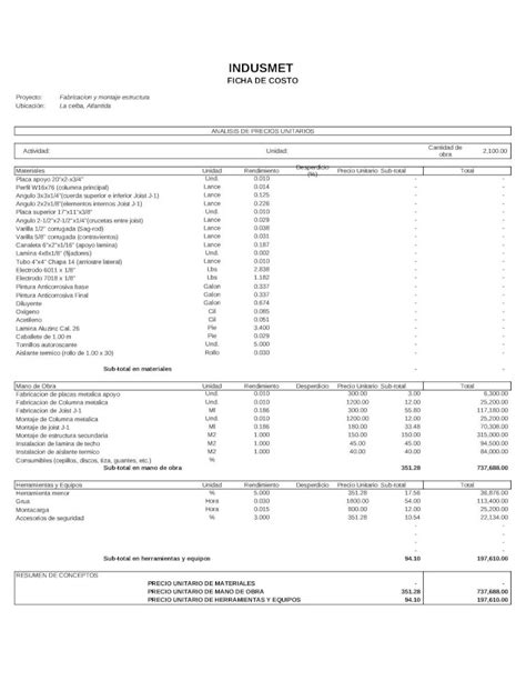 XLS Formato De Fichas De Costo DOKUMEN TIPS