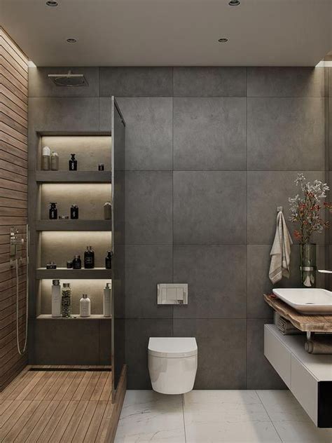 A Bathroom With A Toilet Sink And Shelves