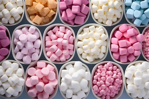 Premium AI Image | top view Various flavors of marshmallows displayed in a visually appealing ...