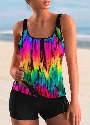 Rotita Spaghetti Strap Colorful Printed Tankini Set Tankini Set