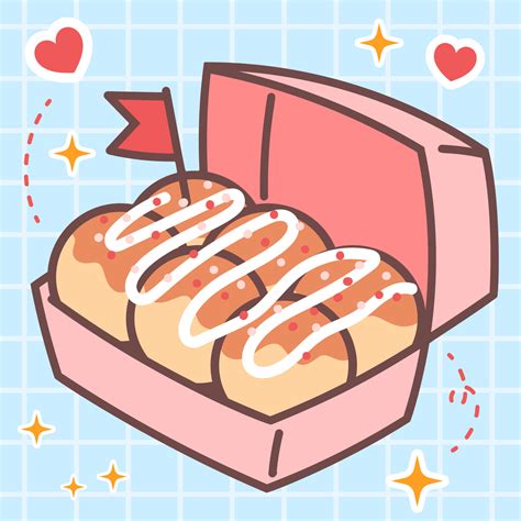 Kawaii Food Of Takoyaki Box Street Snack Vector Hand Drawn Cute