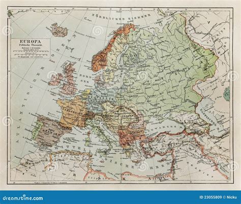 Vintage Map Of Europe At The End Of 19th Century Royalty Free Stock Images - Image: 23055809