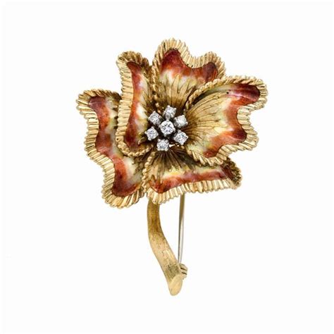 Tiffany Co Spilla A Fiore In Oro Giallo Diamanti E Smalti Tiffany