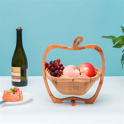 New Collapsible Bamboo Fruit Basket Bowl Folding Foldable Trivet