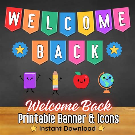 Welcome Back Printable Banner Back To School Bunting Classroom Bulletin Board Pennants