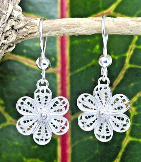 Handmade Sterling Silver 925 Bali Filigree Small Flower Dangle