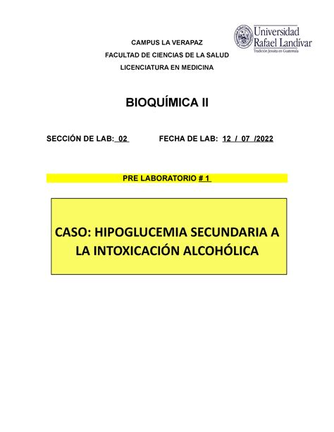 Pre Laboratorio No1 Bioquímica Campus La Verapaz Facultad De Ciencias De La Salud