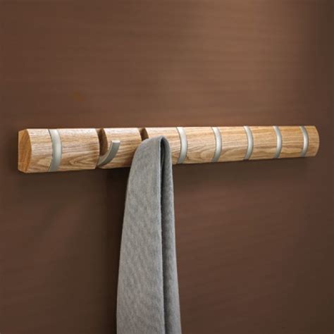 Wall Mounted 5 Flip Hooks Wood Coat Rack In Espresso Natural And White