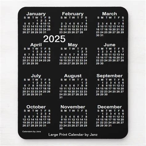 2025 Neon White Large Print Calendar By Janz Mouse Pad Zazzle