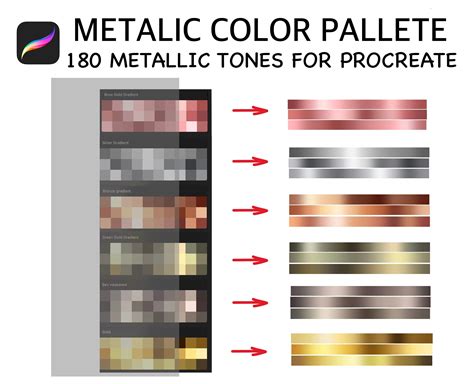 Procreate Palette Metallic Gradients Gold Rose And Bronze Silver Color Palette Procreate