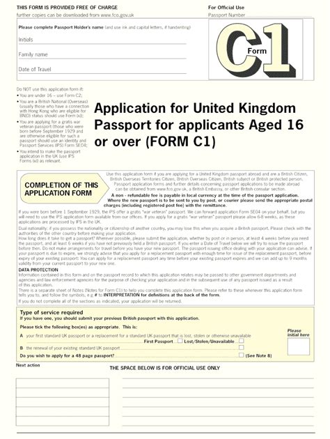 British Passport Application Form C1 Instructions Printable Form 2024