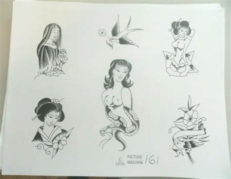 Vintage Rare 1978 Picture Machine Tattoo Flash Sheet 273 Rose Cross