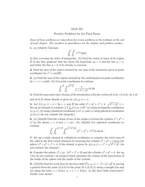 Center Of Mass Of Region Multivariable Calculus Past Paper Docsity