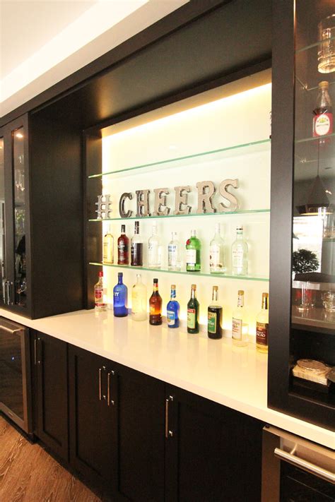 Glass Shelves in Bar with Back Painted Glass Behind - Modern - Home Bar ...