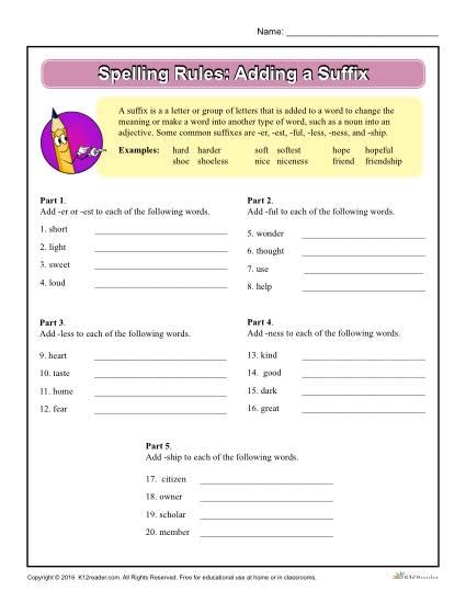 Adding Suffixes Worksheet