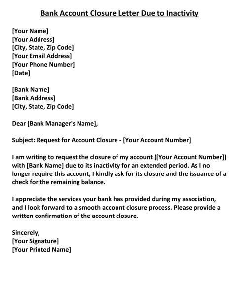 Top Bank Account Closing Letter Format With Reason Word