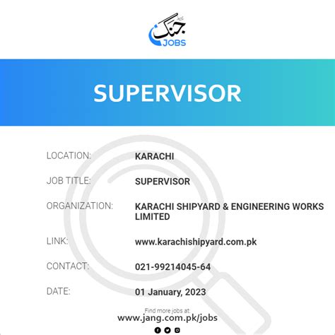 Supervisor Job Karachi Shipyard And Engineering Works Limited Jobs In Karachi 57831