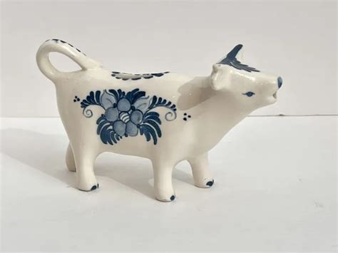 Vintage Delft Blue Holland Hand Painted Cow Creamer Pitcher Ceramic