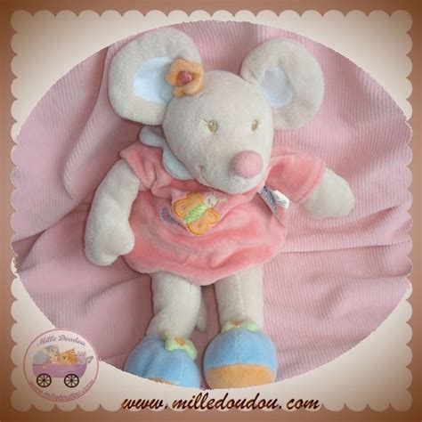 Nattou Doudou Souris Luna Ecru Robe Rose Papillon