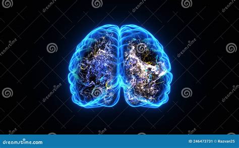 3d Rendering Of A Human Brain Electrical Activity Stock Illustration