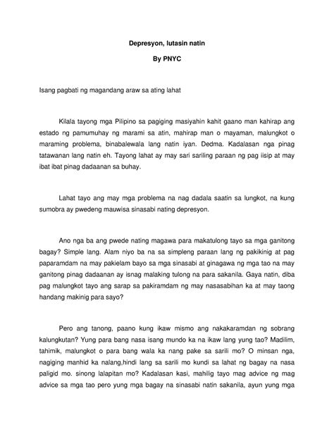 Talumpati - Depresyon, lutasin natin By PNYC Isang pagbati ng magandang ...