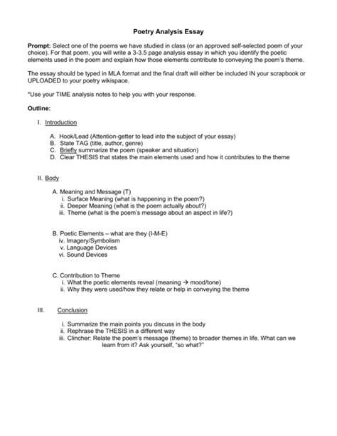 Poetry Analysis Essay Outline Pcmac