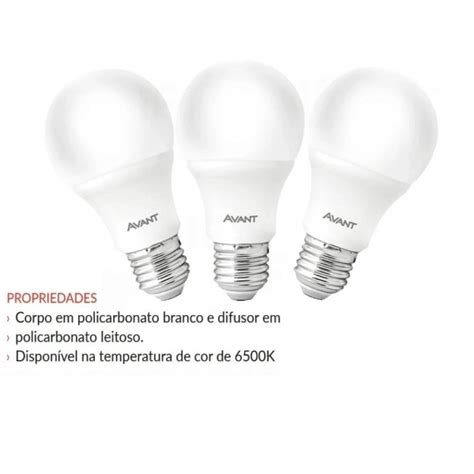 Kit 3 Lâmpadas Pera LED 15W Bivolt Luz Branca Avant