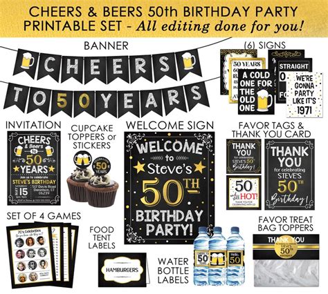 50th Birthday Party Decorations For Men Cheers To 50 Years Etsy