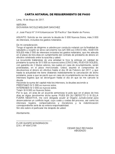 Carta Notarial De Requerimiento De Pago Pdf