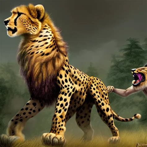 Cheetah And A Lion Run Through The Forest And See A Stable Diffusion