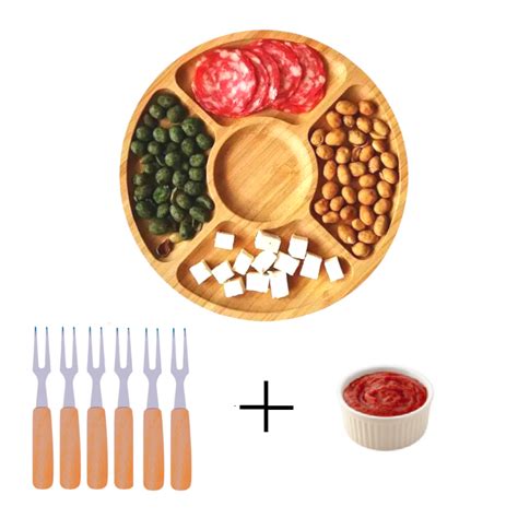 Kit Petisqueira Redonda Para Frios Queijo Molheira Ramekin E