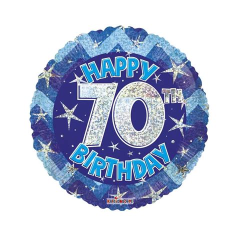 Blue Holographic Happy 70th Birthday Balloon 18 Inch Cb Gold