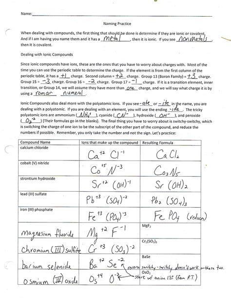 Naming Covalent And Ionic Compounds Worksheets