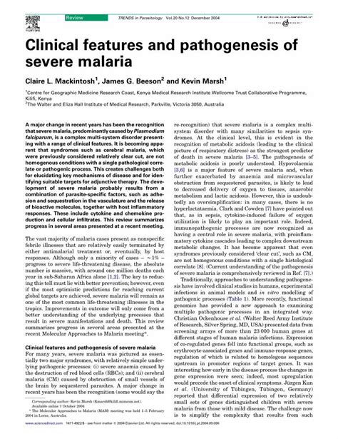 Pdf Clinical Features And Pathogenesis Of Severe Malaria Dokumentips