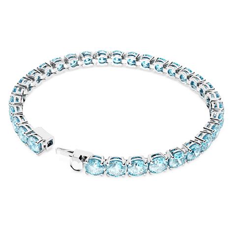 Matrix Tennis Bracelet Round Cut Medium Blue Rhodium Plated Swarovski