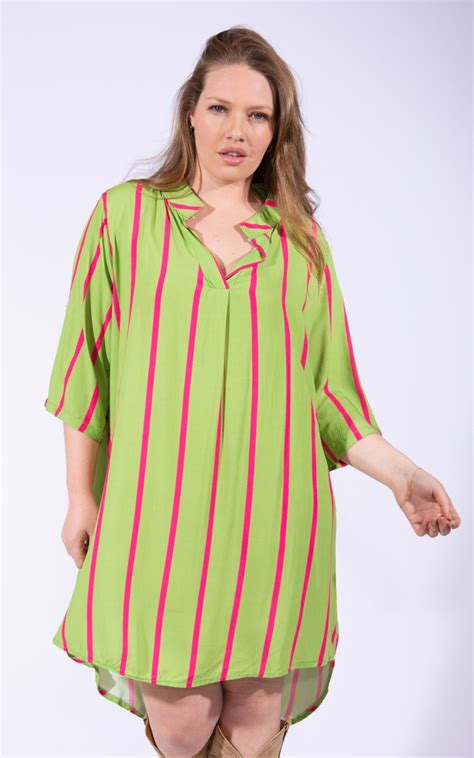Vestido Rayado Escote V Verde Manzana Tits