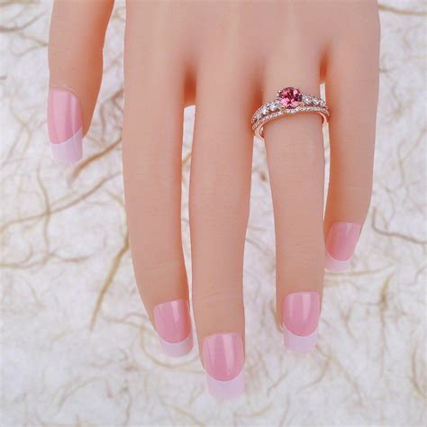 Pink Tourmaline Diamond Halo Engagement Ring X Mm Round Etsy Uk