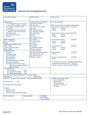 Fillable Online Azdhs Arboviral Case Investigation Form Fax Email Print