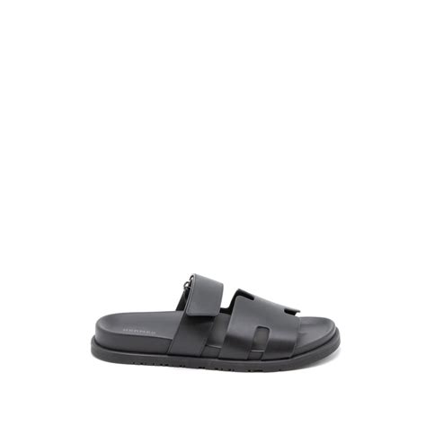 Hermes Size 40 Mens Chypre Sandals Calfskin Black