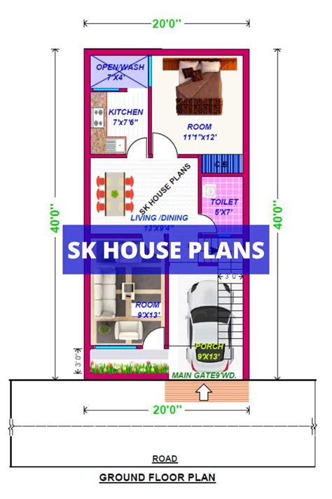 HOUSE PLAN 20 X 40 800 SQ FT 89 SQ YDS 74 SQ M 89 GAJ WITH