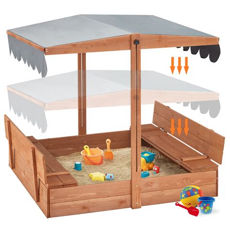 Erommy 437 X 437 Solid Wood Square Play Sandbox With Cover