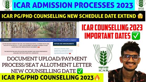 ICAR COUNSELLING SCHEDULE DATE EXTEND ICAR PG PHD NEW DATE RELEASE