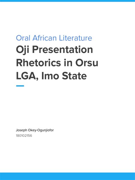 Oji Presentation Rhetorics In Orsu Lga Imo State Download Free Pdf