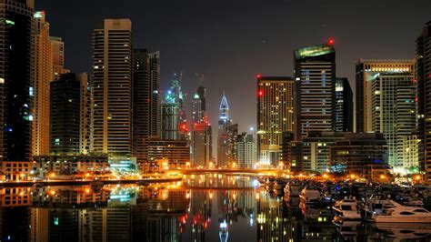 Fondos De Pantalla Dubai Ciudad Noche Puerto Barcos Yates Luces