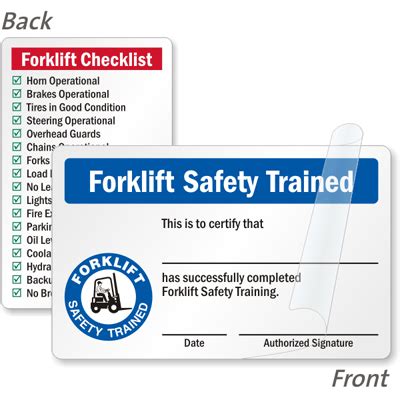 Forklift Certification Cards Forklift Driver Wallet Cards